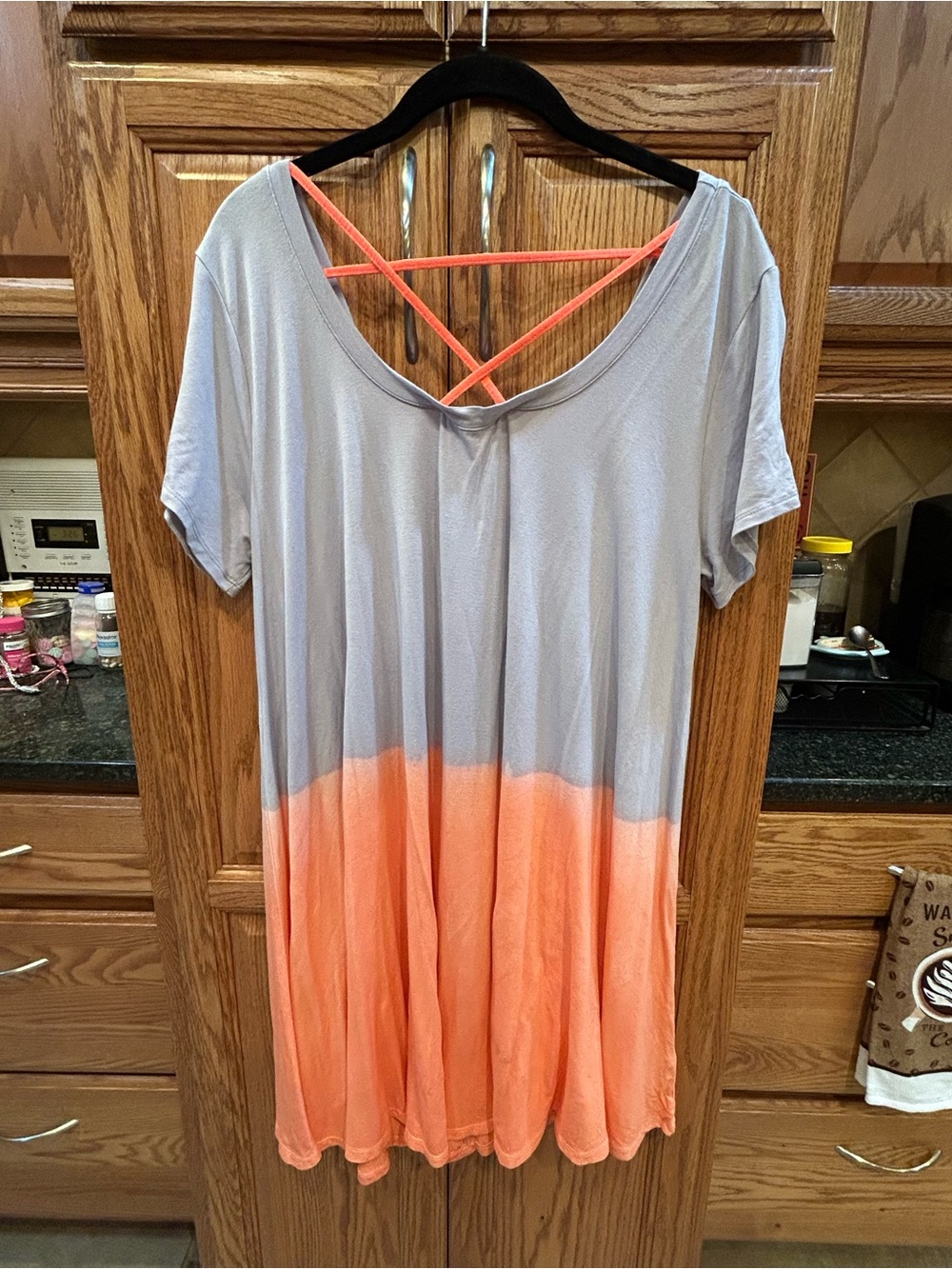 Umgee Gray and Coral Dip-Dye Crossback Tunic